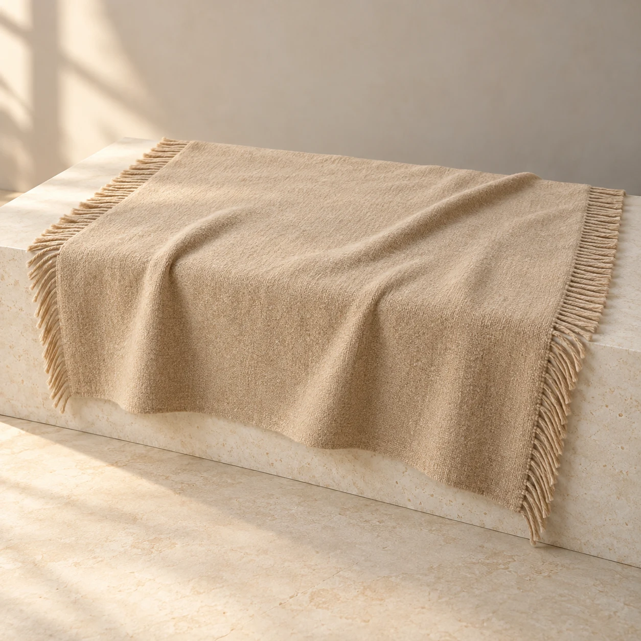 Sand Still wool-blend throw — Sand; an understated warm sand field
